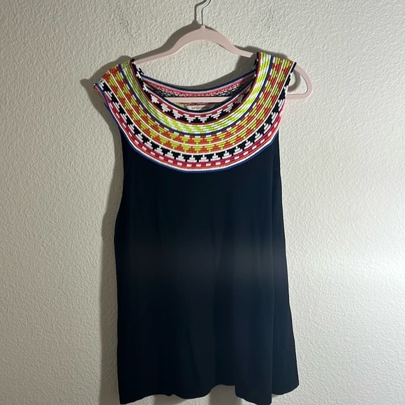 Soft Surroundings carnival Tank Top Shirt Black Pink Long Tunic Stretch - Picture 1 of 5